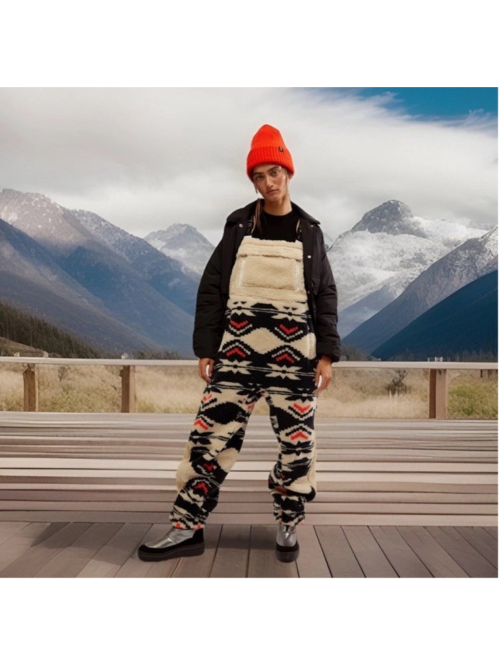 Free People FP Movement Hit The Slopes Salopette Black Fairisle Combo S Hiking
